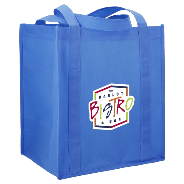 aerial view a process blue the hercules non - woven grocery tote - 13 x 14.5, image 4 of 4