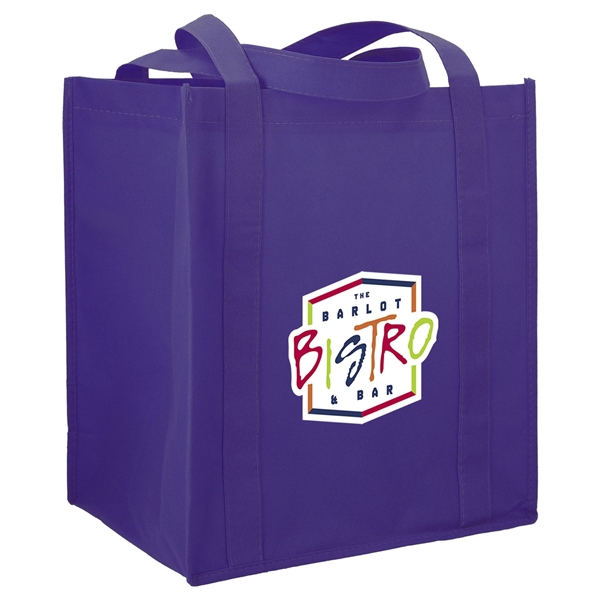 aerial view a purple the hercules non - woven grocery tote - 13 x 14.5, image 4 of 4