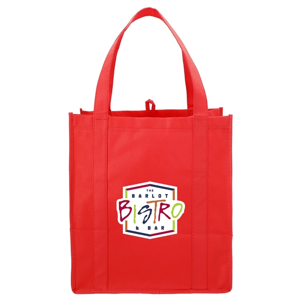 aerial view a red the hercules non - woven grocery tote - 13 x 14.5, image 2 of 6