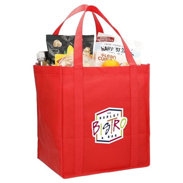 aerial view a red the hercules non - woven grocery tote - 13 x 14.5, image 6 of 6