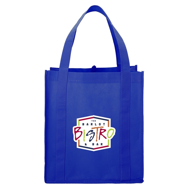 aerial view a royal blue the hercules non - woven grocery tote - 13 x 14.5, image 2 of 4