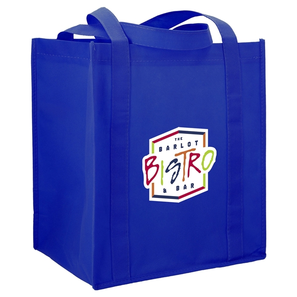 aerial view a royal blue the hercules non - woven grocery tote - 13 x 14.5, image 4 of 4
