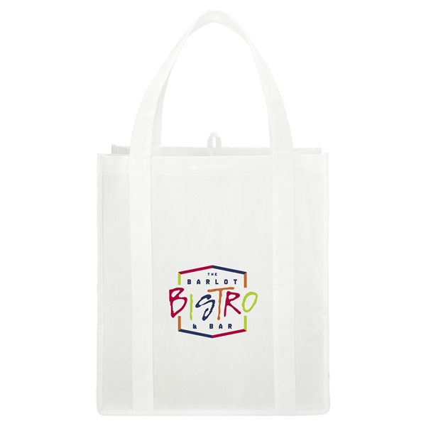 aerial view a white the hercules non - woven grocery tote - 13 x 14.5, image 2 of 4