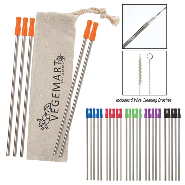 5- Pack Stainless Straw Kit With Cotton Pouch