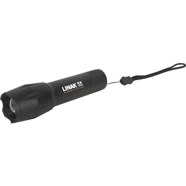 aerial view a black 3aaa tactical aluminum flashlight with cree(r) leds, image 2 of 3