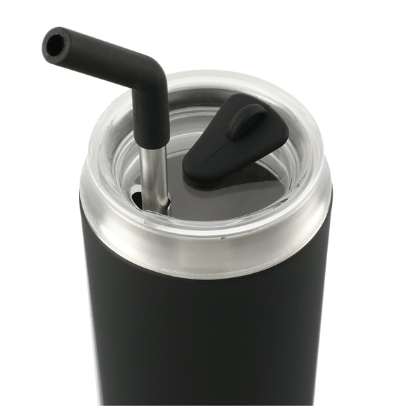 aerial view a black marka copper vac tumbler w / ss straw 20 oz, image 3 of 6