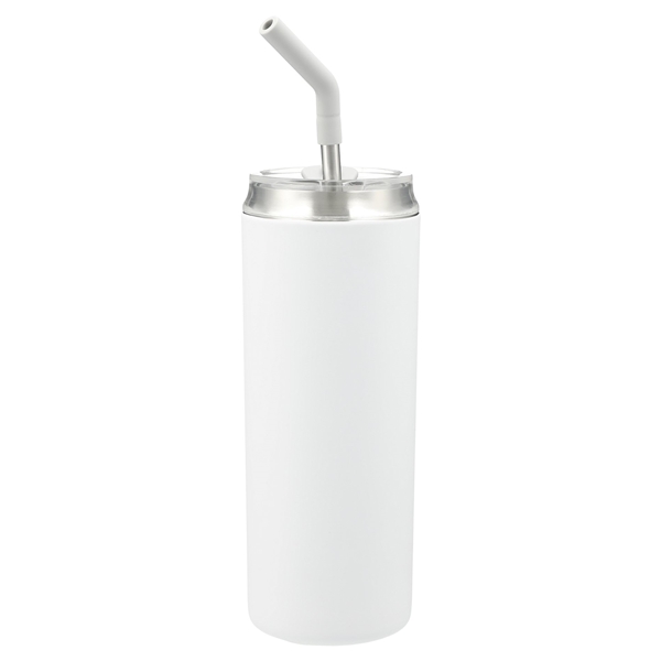 aerial view a white marka copper vac tumbler w / ss straw 20 oz, image 2 of 6