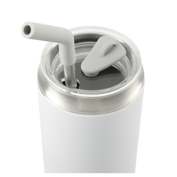 aerial view a white marka copper vac tumbler w / ss straw 20 oz, image 3 of 6