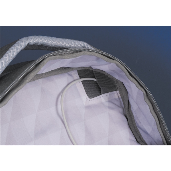 aerial view a gray zoom grid 15 tsa computer backpack, image 9 of 12