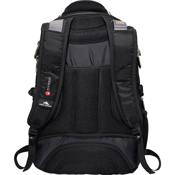 aerial view a black polycanvas high sierra elite fly - by compu - backpack 17 laptop, image 6 of 10