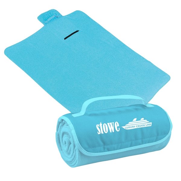 aerial view a light blue large roll - up hook and loop closure blanket, image 3 of 4