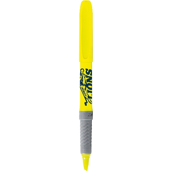 aerial view a yellow bic brite liner highlighter with grip, image 3 of 4
