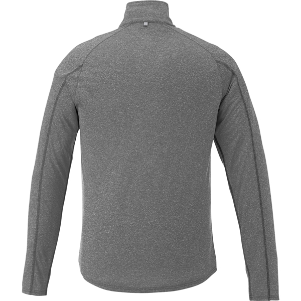 aerial view a heather dark charcoal (988) mens taza performance knit quarter zip with thumb holes, image 3 of 4
