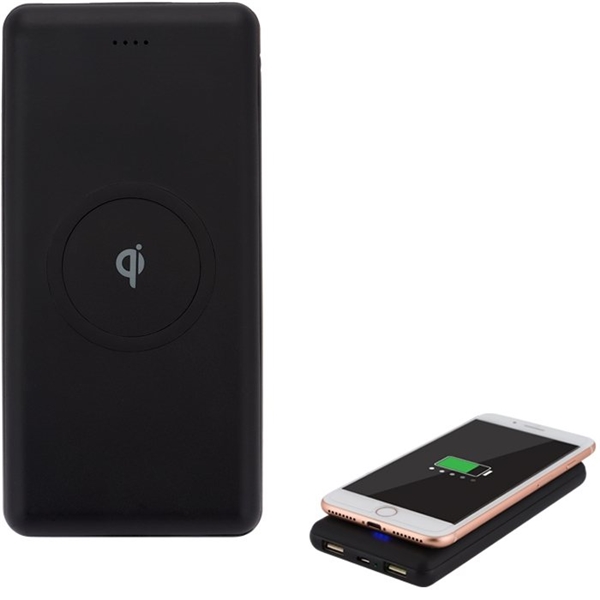 aerial view a black ul certified qi ring wireless charger power bank, image 4 of 12