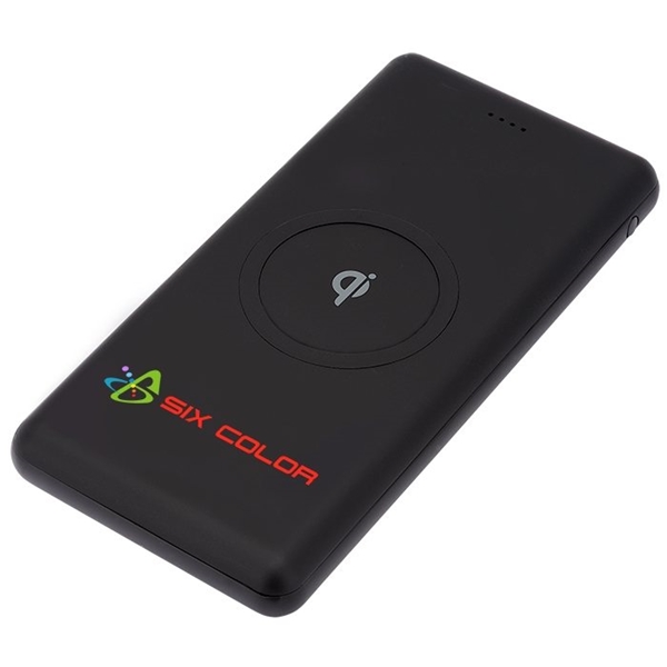 aerial view a black ul certified qi ring wireless charger power bank, image 6 of 12