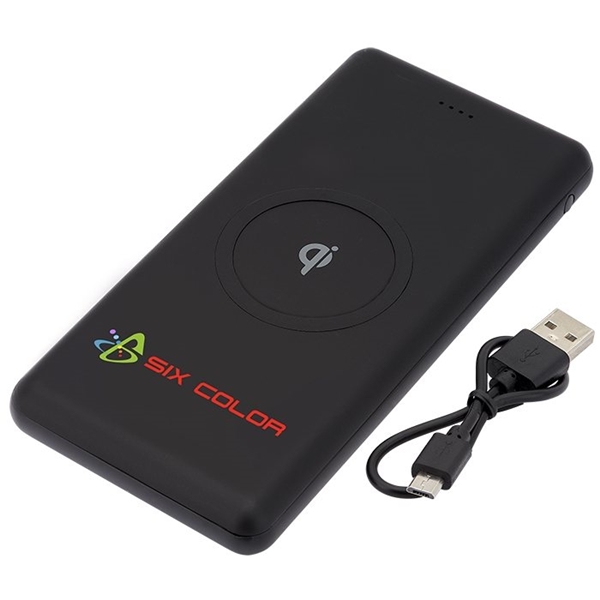 aerial view a black ul certified qi ring wireless charger power bank, image 7 of 12