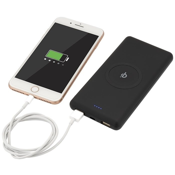 aerial view a black ul certified qi ring wireless charger power bank, image 8 of 12