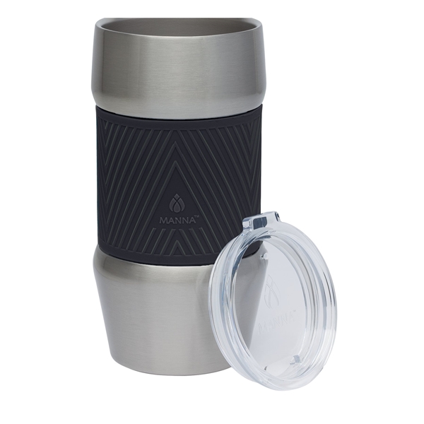 aerial view a black manna(tm) 20 oz renegade stainless steel tumbler w / silicone grip, image 3 of 3