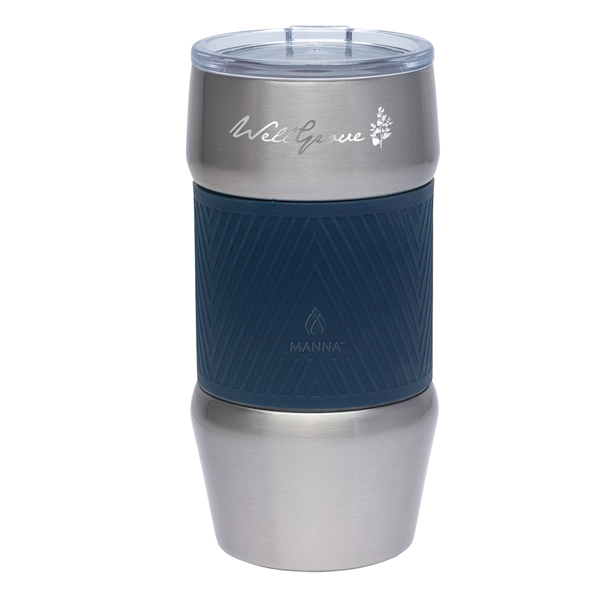 aerial view a navy manna(tm) 20 oz renegade stainless steel tumbler w / silicone grip, image 2 of 2