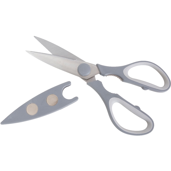 aerial view a grey kitchen scissor with sheath, image 3 of 4