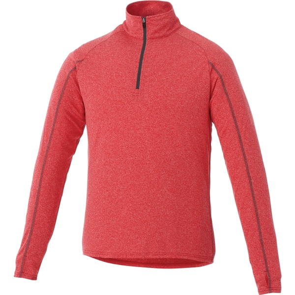 aerial view a team red heather (358) mens taza performance knit quarter zip with thumb holes, image 4 of 10