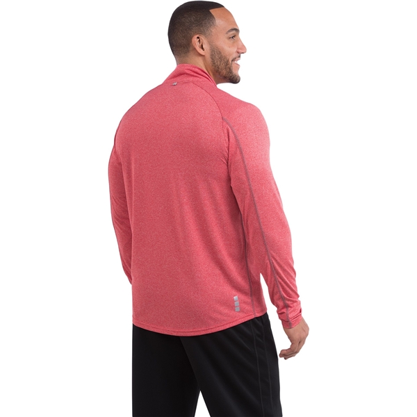 aerial view a team red heather (358) mens taza performance knit quarter zip with thumb holes, image 6 of 10