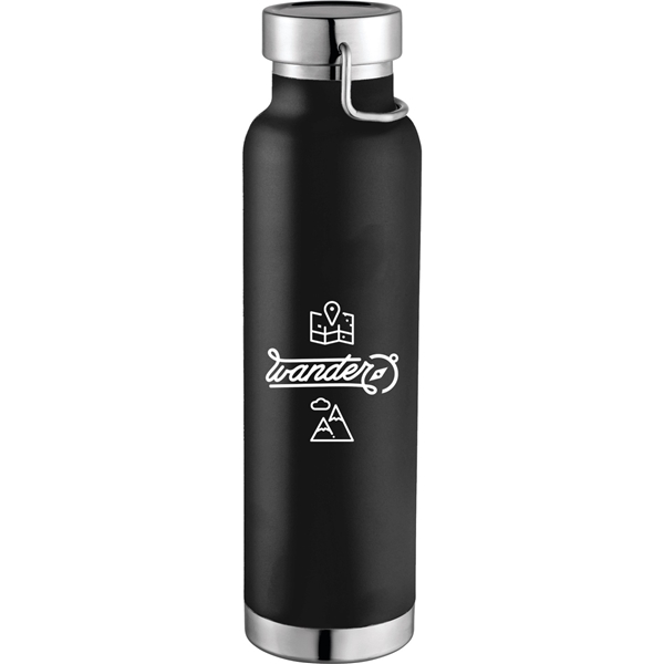 aerial view a black thor copper vacuum insulated 22oz water bottle, image 3 of 6