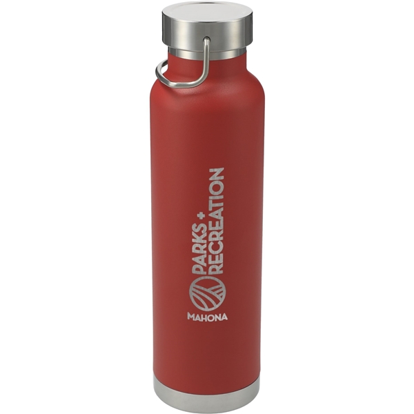 aerial view a red thor copper vacuum insulated 22oz water bottle, image 3 of 6