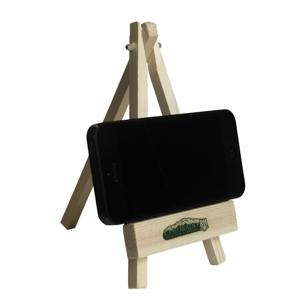 aerial view a natural wooden easel phone holder, image 3 of 4
