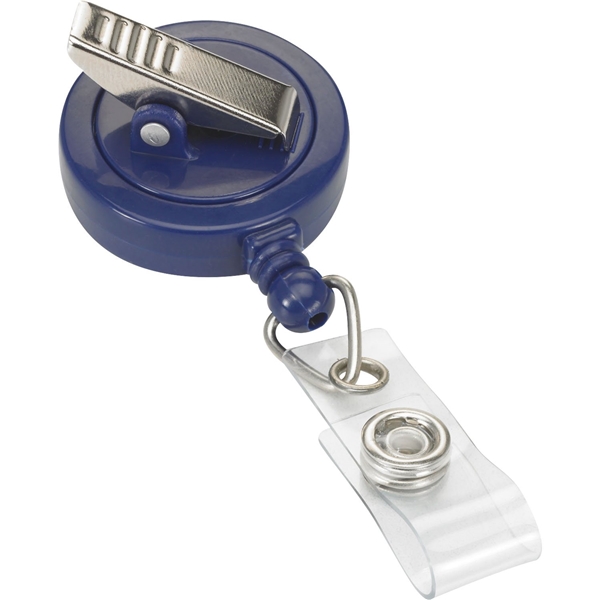 aerial view a blue retractable badge reel with swivel bulldog clip, image 2 of 2