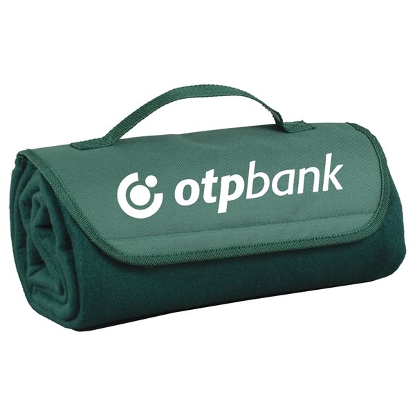 aerial view a hunter green ready to roll roll up fleece blanket, image 2 of 2