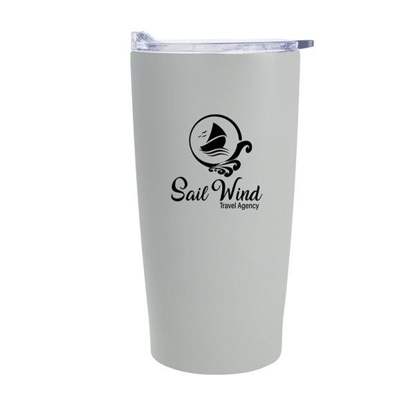 aerial view a matte gray with clear lid 20 oz himalayan recycled tumbler, image 2 of 2