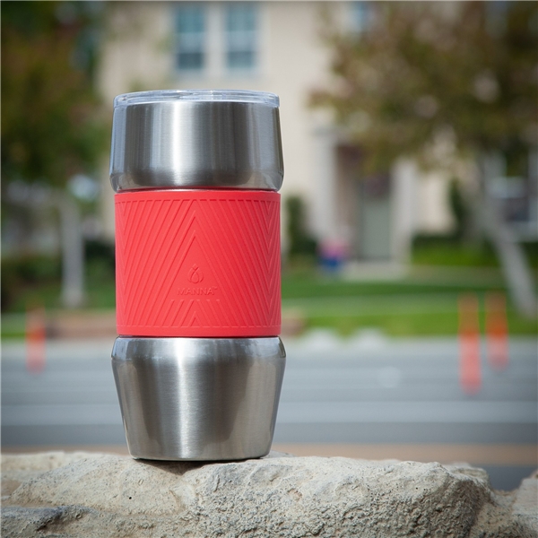 aerial view a red manna(tm) 20 oz renegade stainless steel tumbler w / silicone grip, image 3 of 3