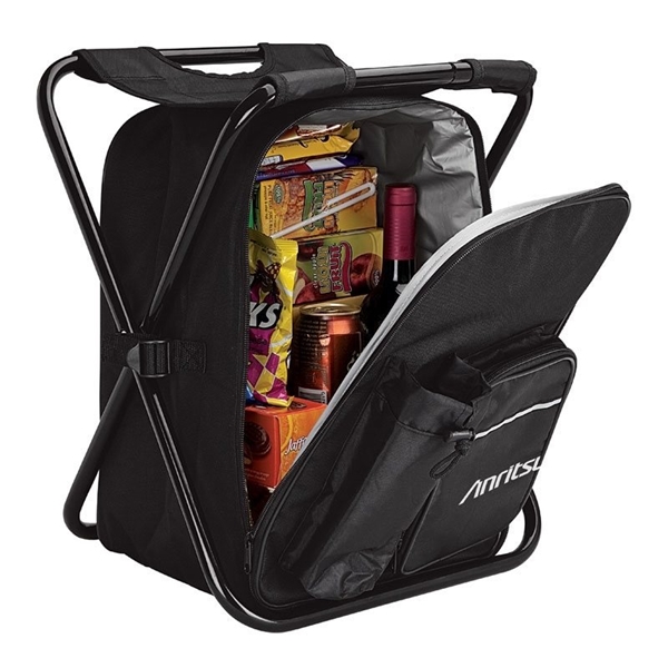 aerial view a black black polyester zippered cooler bag chair, image 8 of 9