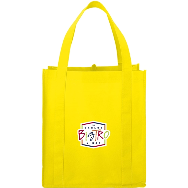 aerial view a yellow the hercules non - woven grocery tote - 13 x 14.5, image 2 of 4