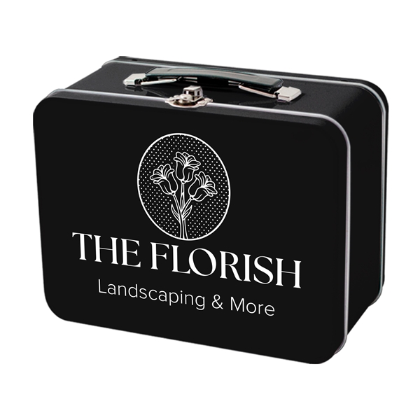 aerial view a black retro metal lunch box, image 2 of 4