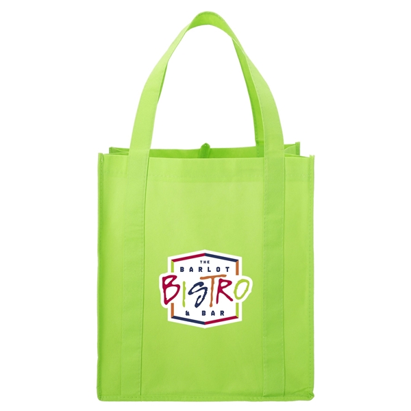 aerial view a lime green the hercules non - woven grocery tote - 13 x 14.5, image 2 of 4