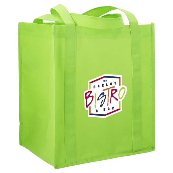 aerial view a lime green the hercules non - woven grocery tote - 13 x 14.5, image 4 of 4