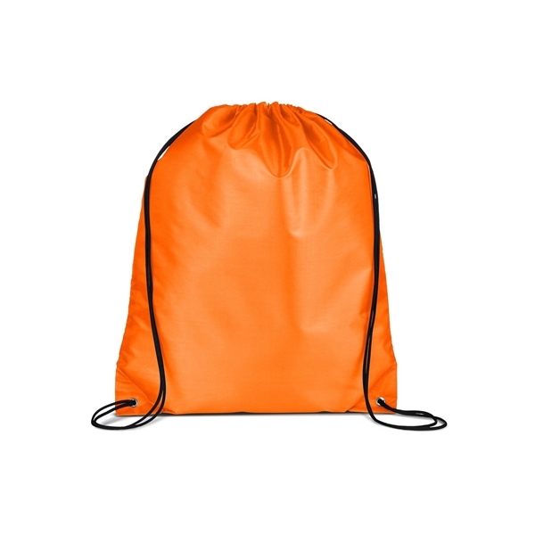 aerial view a orange versatile polyester drawstring backpack, image 2 of 3