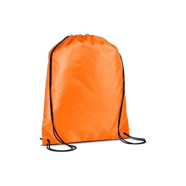 aerial view a orange versatile polyester drawstring backpack, image 3 of 3