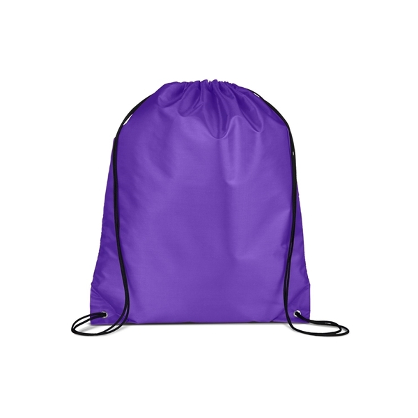 aerial view a purple versatile polyester drawstring backpack, image 2 of 3