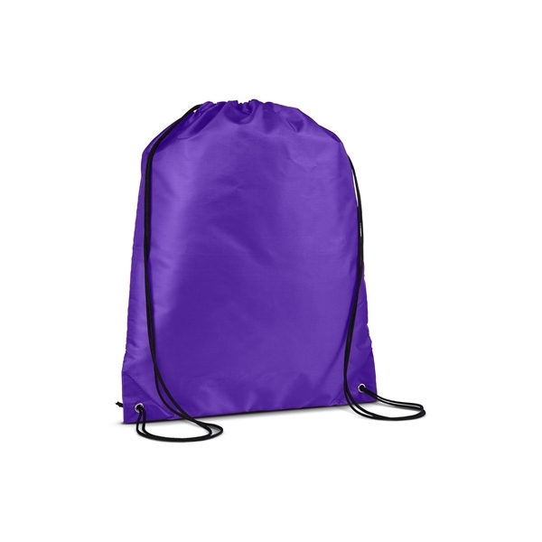 aerial view a purple versatile polyester drawstring backpack, image 3 of 3