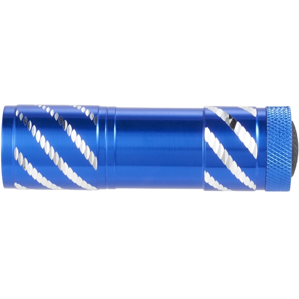 aerial view a royal blue astro aluminum mini flashlight, image 3 of 3