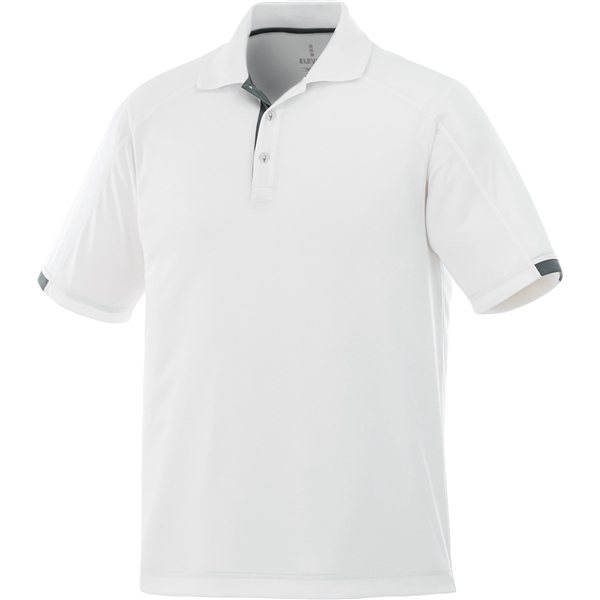 aerial view a white/steel grey (125) mens kiso short sleeve performance polo, image 2 of 8