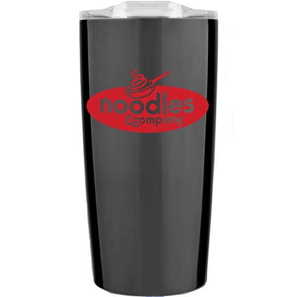 aerial view a titanium grey with clear lid 20 oz odin vacuum travel insulated stainless steel tumbler, image 2 of 2