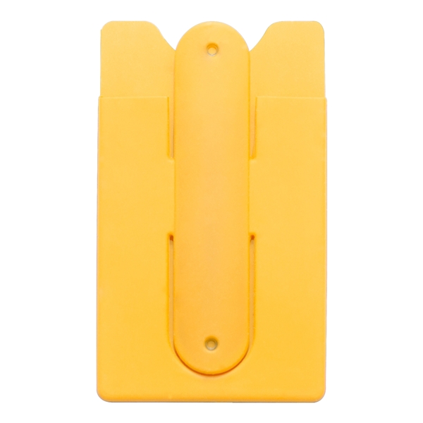 aerial view a yellow silicone stand smart wallet phone stand, image 2 of 3