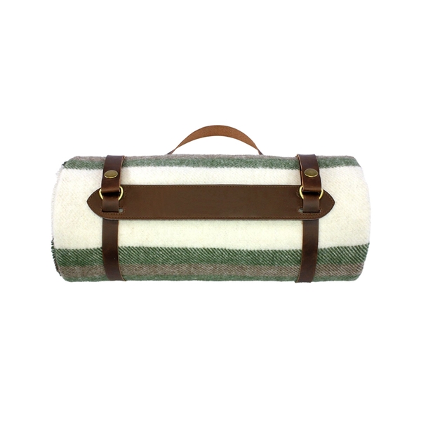 aerial view a green/brown origaudio wool / acrylic elliston blanket(tm), image 2 of 12