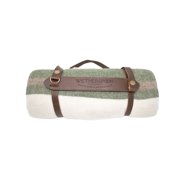 aerial view a green/brown origaudio wool / acrylic elliston blanket(tm), image 3 of 12