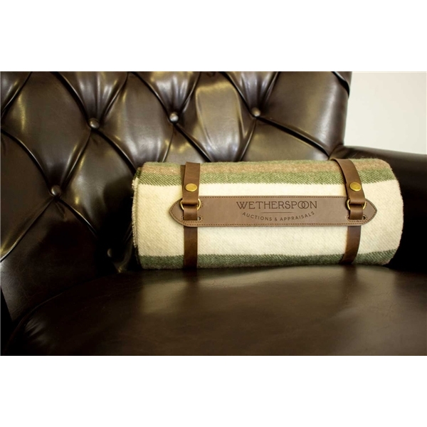 aerial view a green/brown origaudio wool / acrylic elliston blanket(tm), image 4 of 12