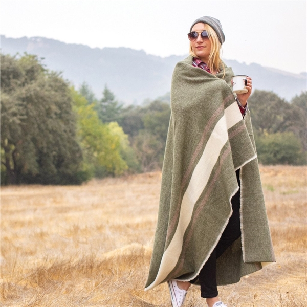 aerial view a green/brown origaudio wool / acrylic elliston blanket(tm), image 7 of 12